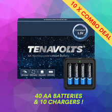 Load image into Gallery viewer, Fan Bundle - 40 TENAVOLTS Lithium Rechargeable AA Batteries and 10 chargers