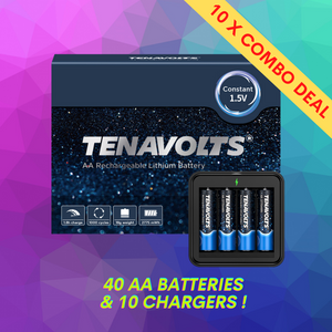 Fan Bundle - 40 TENAVOLTS Lithium Rechargeable AA Batteries and 10 chargers